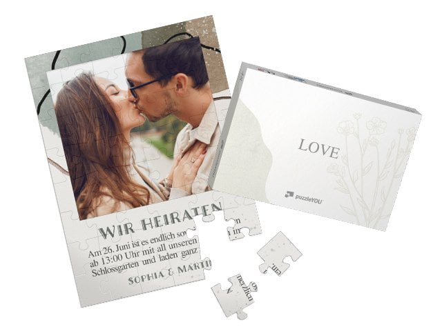 48 Teile Fotopuzzle als Einladung zur Hochzeit
