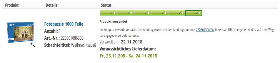 Prüfung Bestellstatus Fotopuzzle