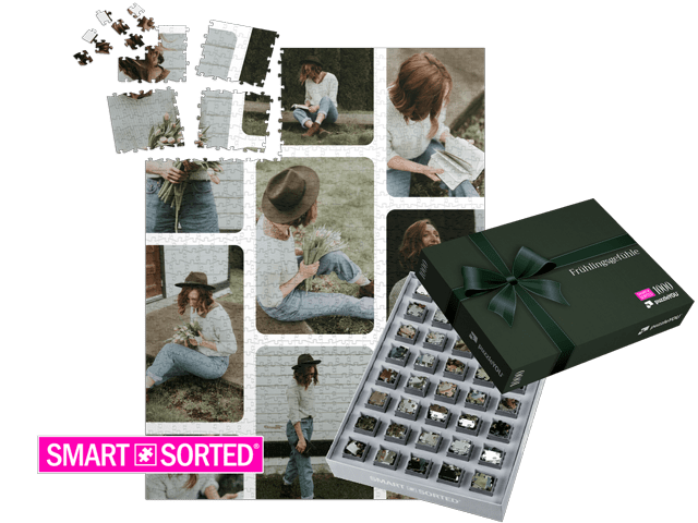 Überraschungspuzzle zu Ostern - Geschenkschachtel Geschenkschleife grün