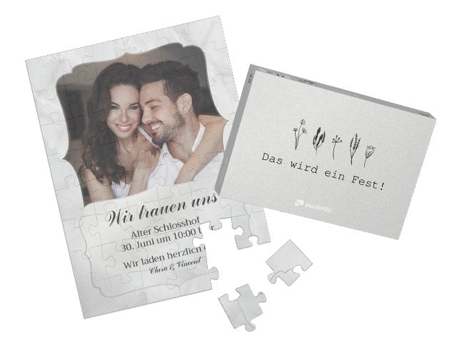 48 Teile Puzzle als Hochzeits-Einladung für die Gäste