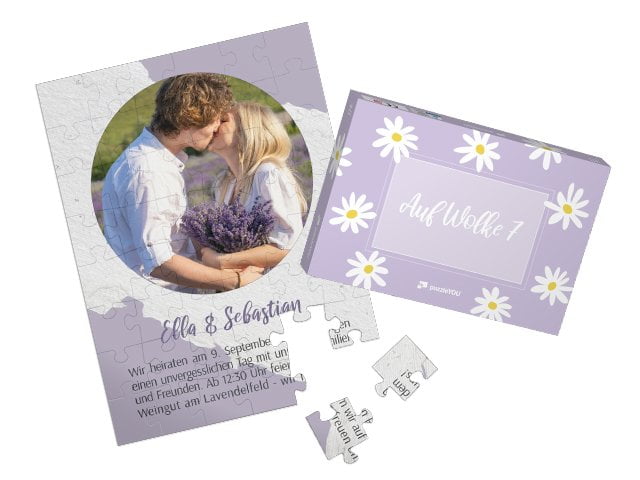 48 Teile Fotopuzzle als Einladung zur Hochzeit