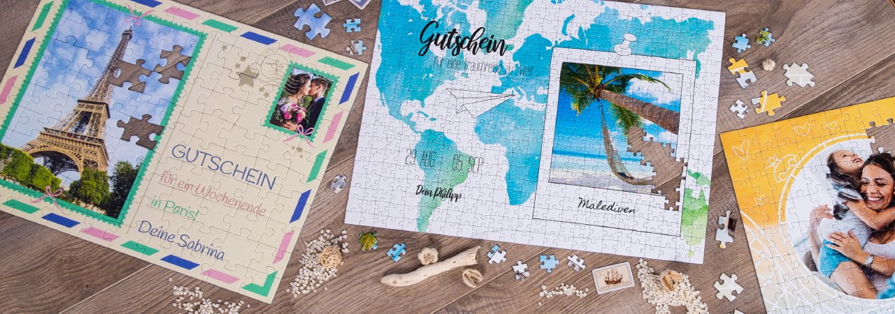 Gutschein als Puzzle für eine Reise