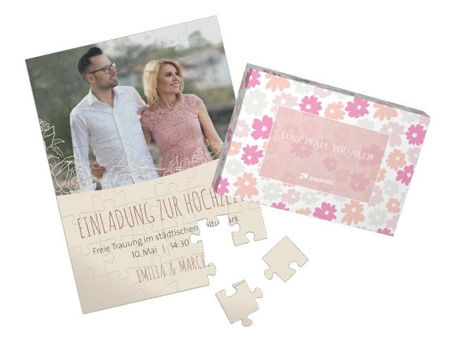 48 Teile Fotopuzzle als Einladung zur Hochzeit