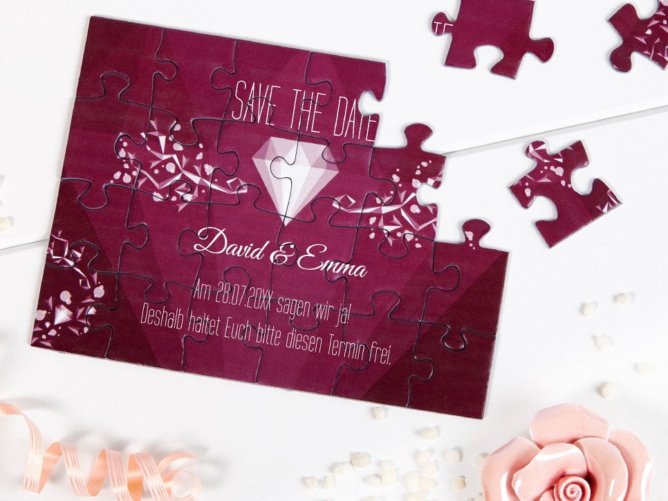 klassische Save-the-Date Karten als Puzzle