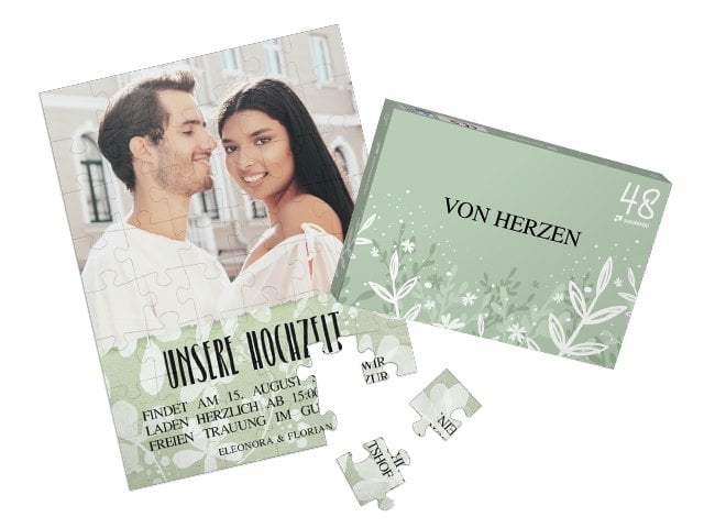 48 Teile Puzzle als Hochzeitseinladung